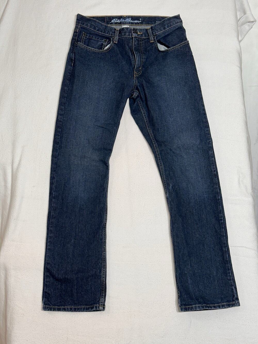 Eddie Bauer Jeans Mens 30x32 Dark Blue Specially Dyed Casual Comfort Workwear